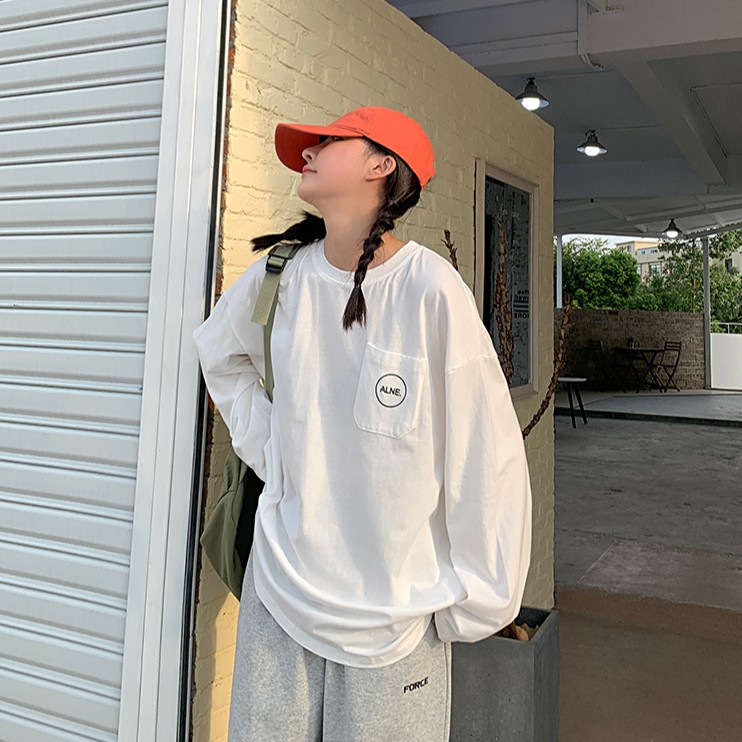 Áo thun dài tay có túi  ALNE  phông Unisex nam nữ tee oversize form rộng pull Ulzzang Streetwear thu đông vải mềm