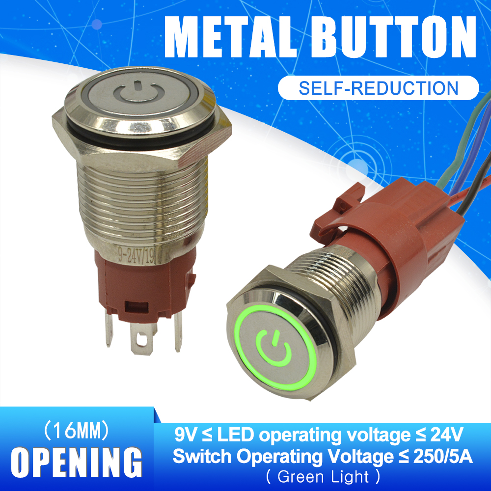 Công tắc đèn led nút nhấn DIYMORE dáng tròn 16mm 250v 5a điện áp 9 - 24v cho ô tô