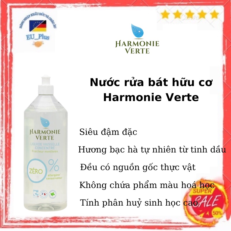 Nước Rửa Bát Hữu Cơ Bạc Hà Harmonie 1 Lít - Pháp