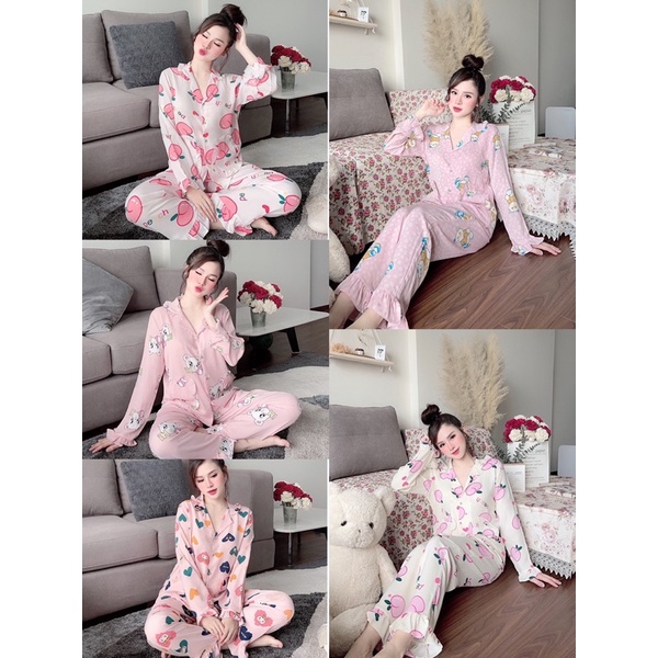 PIJAMA LỤA MANGO TAY DÀI ( đồ bộ ngủ , bộ mặc ở nhà )
