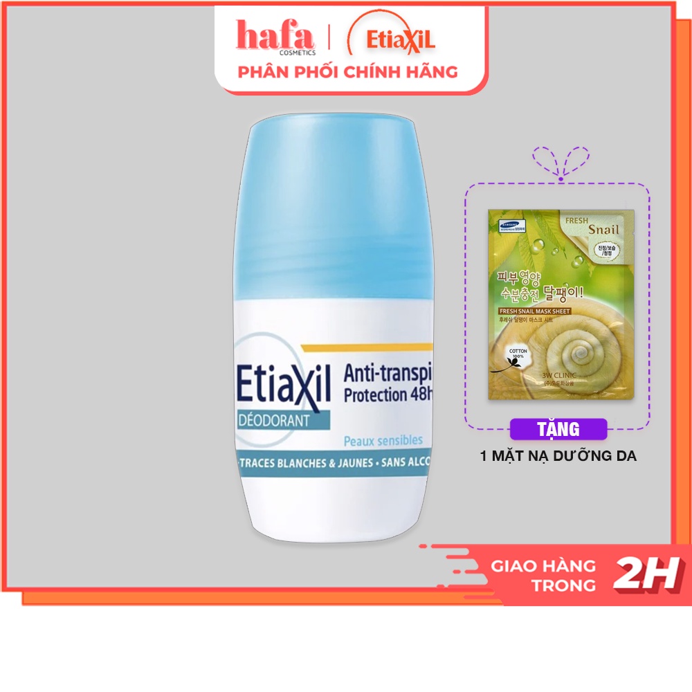 Lăn Khử Mùi Hàng Ngày Etiaxil Deodorant Anti Transpirant 48h 50ml + Tặng 1 Mặt Nạ 3W Clinic