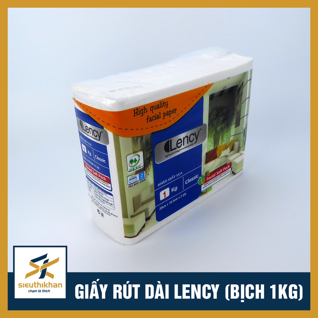 Giấy ăn rút Lency dài túi 1kg, 2 lớp 100% bột giấy nhập khẩu | SIÊU THỊ KHĂN