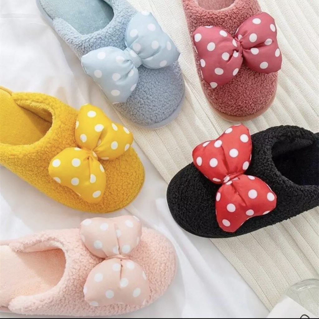 Dép bông đi trong nhà cho nam và nữ, Dép đi trong nhà mùa đông cute hình nơ