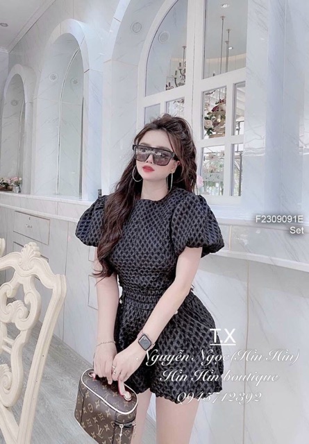 Set gấm xốp áo cổ tròn tay phồng phối quần short bí!