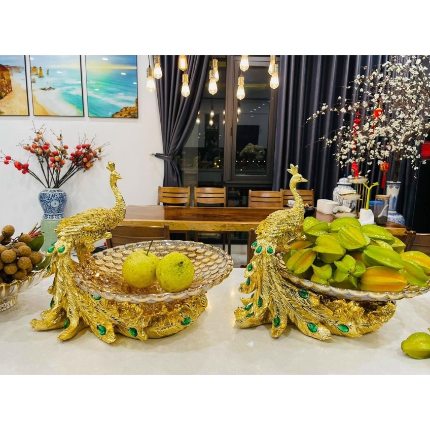 đĩa đựng hoa quả cao cấp. dĩa đựng trái cây phượng hoàng. đĩa đựng trái cây chim công cao cấp. đĩa chim công cao cấp