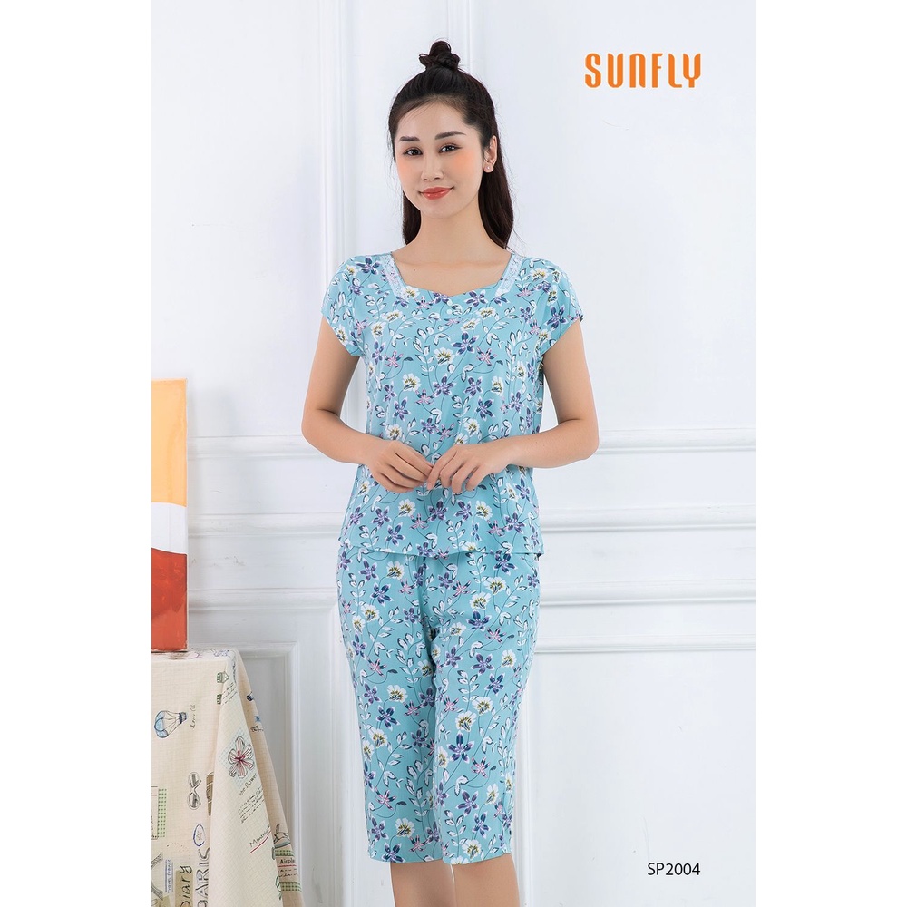 SP2004 Bộ mặc nhà nữ chất lanh SUNFLY áo cộc, quần ngố