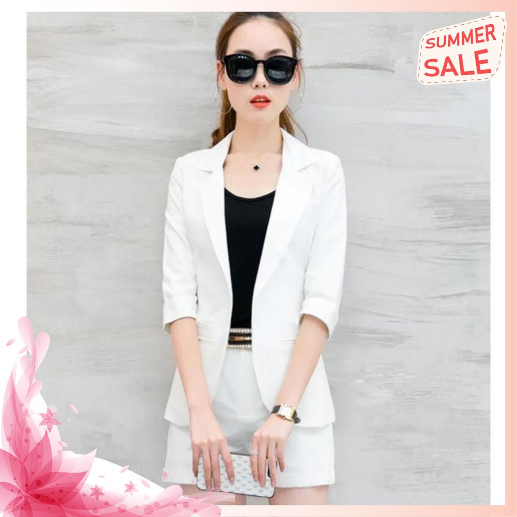 Bộ Vest Short 3 Món Kaki Cao Cấp - Set Vest Đùi Cotton Kèm Áo Lụa Sang Trọng Cho Nàng Năng Động