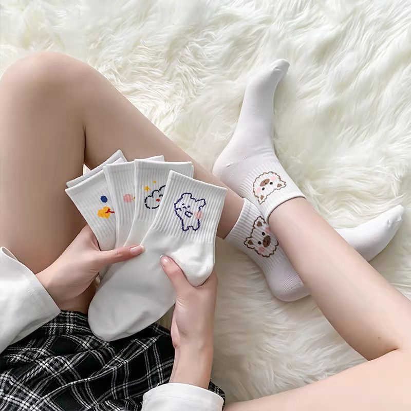 Tất cổ cao in hình thú đáng yêu bằng cotton co giãn kiểu Hàn Quốc cho nữ
