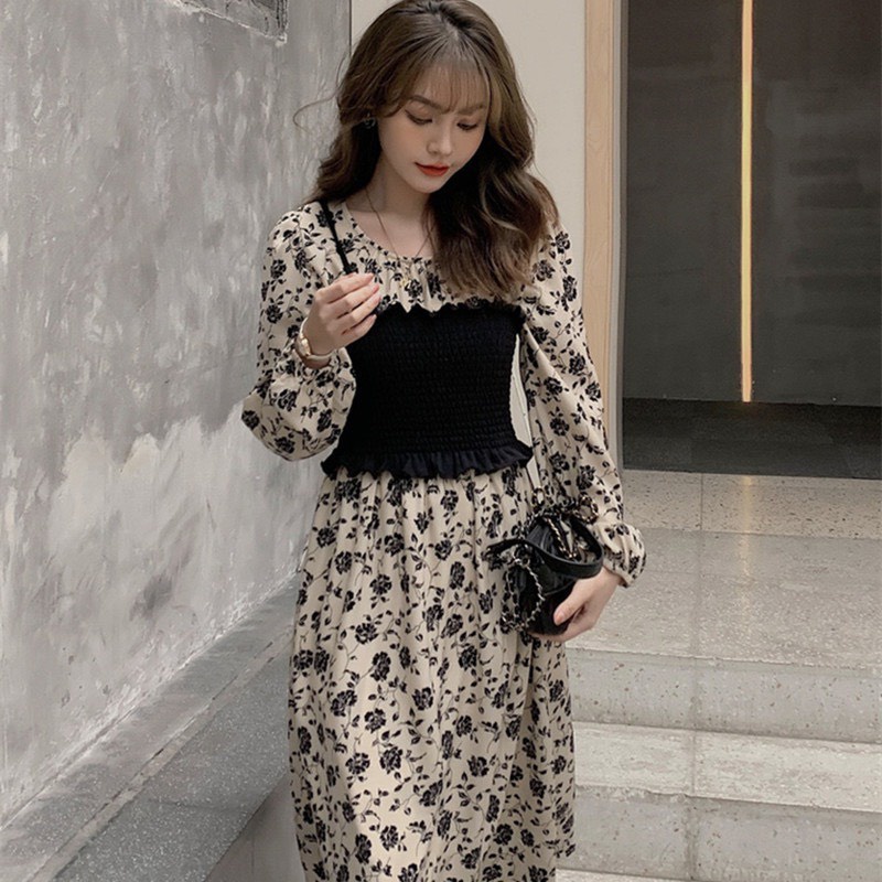 Váy nữ đầm vintage sang chảnh phong cách mùa thu thiết kế hoa đèn lồng Pasana0006v ( Tặng ví)