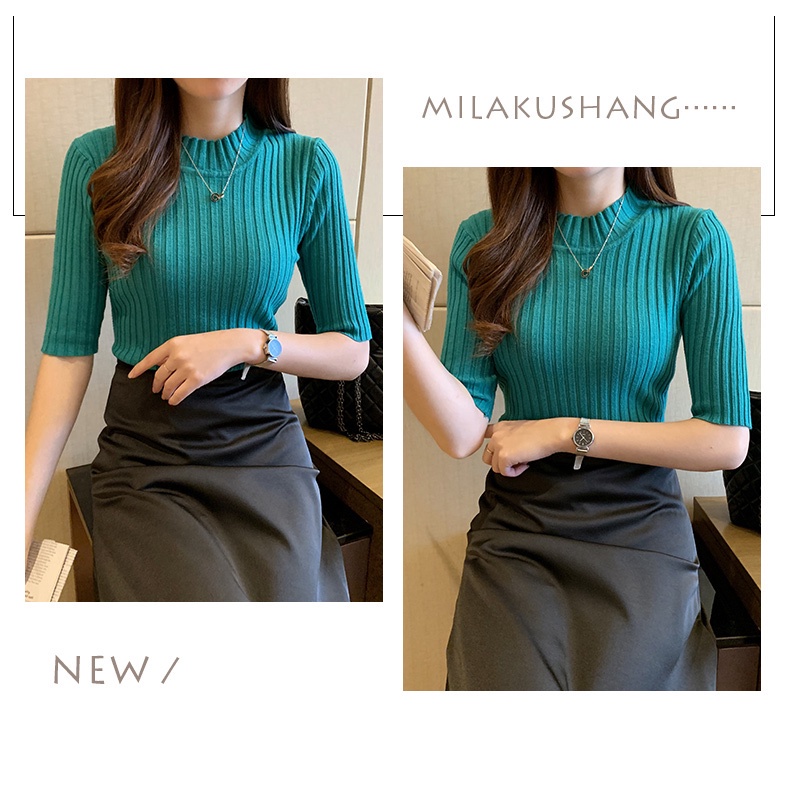 Áo Len Lửng Tay Dài Dáng Ôm Thời Trang Cho Nữ