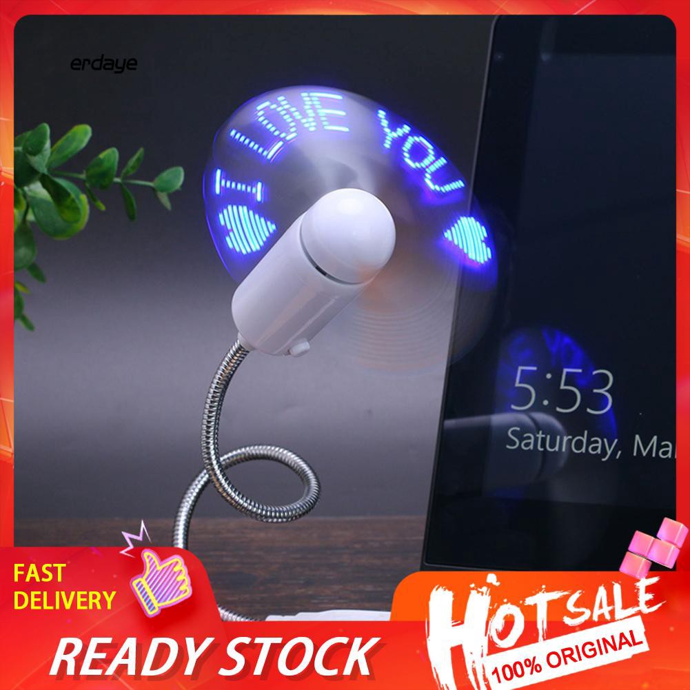 EDY CAPRICE I Love You Flashing LED Real Time Display Mini Flexible USB Cooling Fan