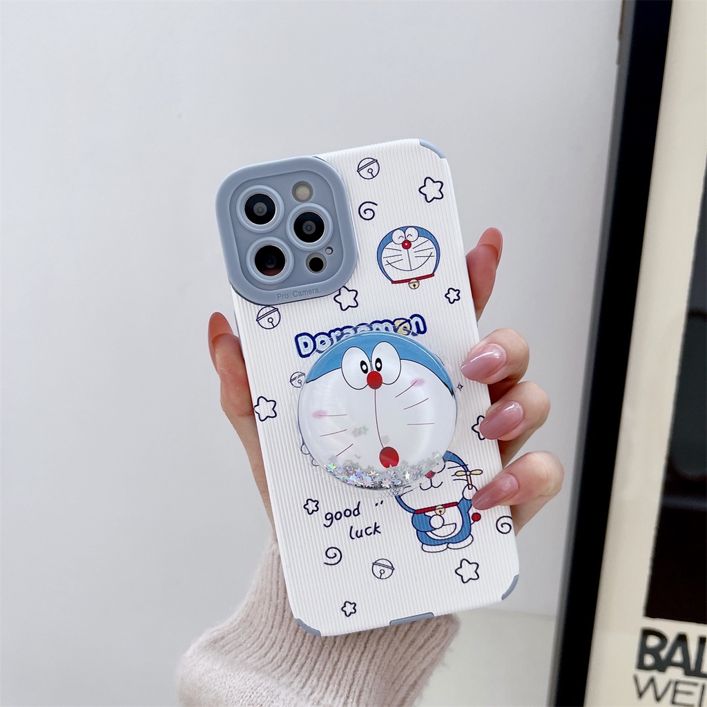 Ốp Điện Thoại Da Chống Rơi In Hình Doraemon Cho iPhone 13 / 12 Pro Max 11 7 8 Plus