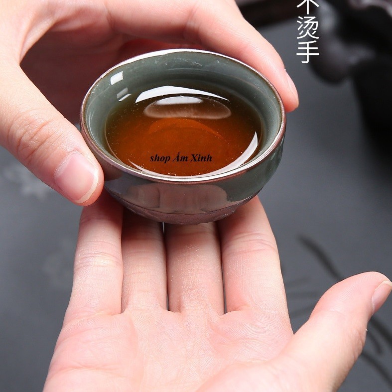 Bộ ấm chén pha trà đạo Ngọc Lục Bảo dáng Cối Xay hình chú tiểu (Bộ Đầy Đủ Mẫu số 05)