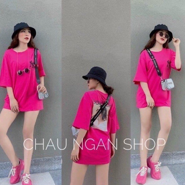 Áo thun cotton tay lỡ dáng rộng dấu quần hồng sen in 3D sắc nét ẢNH THẬT CUỐI