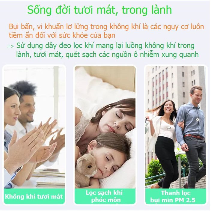 Máy lọc không khí mini đeo cổ, tạo ion âm kháng khuẩn