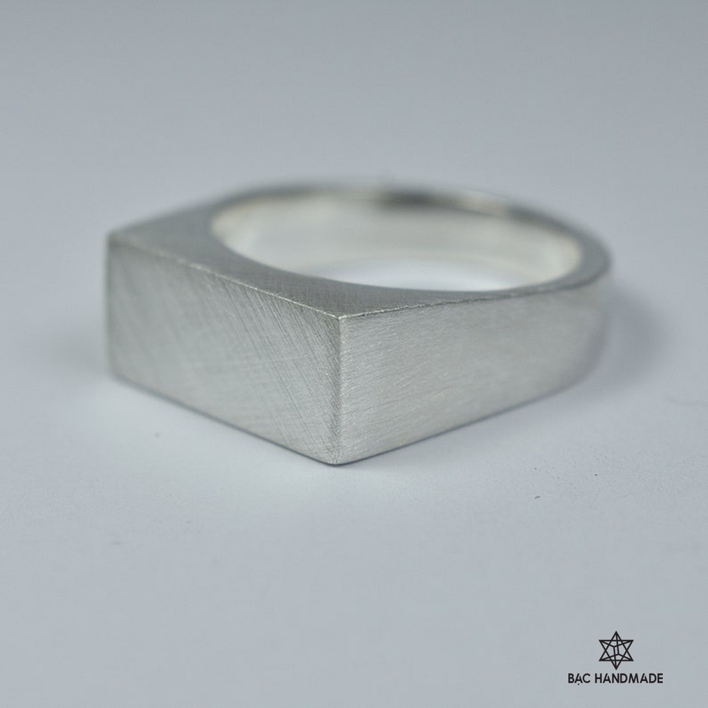 Nhẫn nam mặt chữ nhật bạc nguyên chất-Bạc Handmade