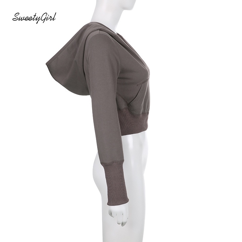 Áo Hoodie Tay Dài Cổ Chữ V Khoét Sâu Màu Xám Trơn Thời Trang 2022 Gợi Cảm Dễ Phối Đồ Dành Cho Bạn Nữ