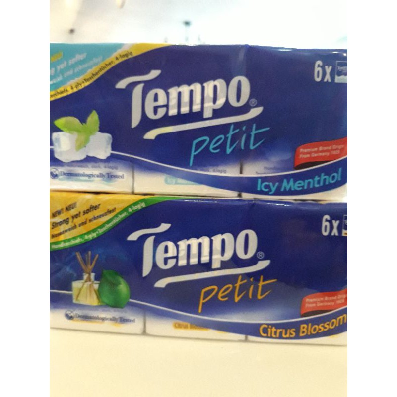 (Lốc 6)Khăn giấy Tempo Petit Icy Menthol (Lốc 6 gói) chanh sả, bạc hà, gỗ táo