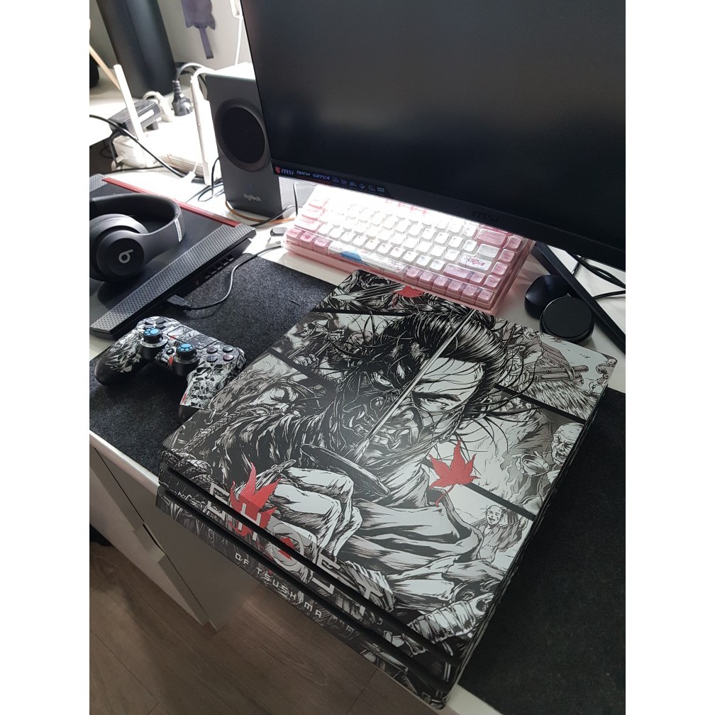 Bộ dán máy theo chủ đề  ghost-of-tsushima skin PS4  FAT SLIM PRO