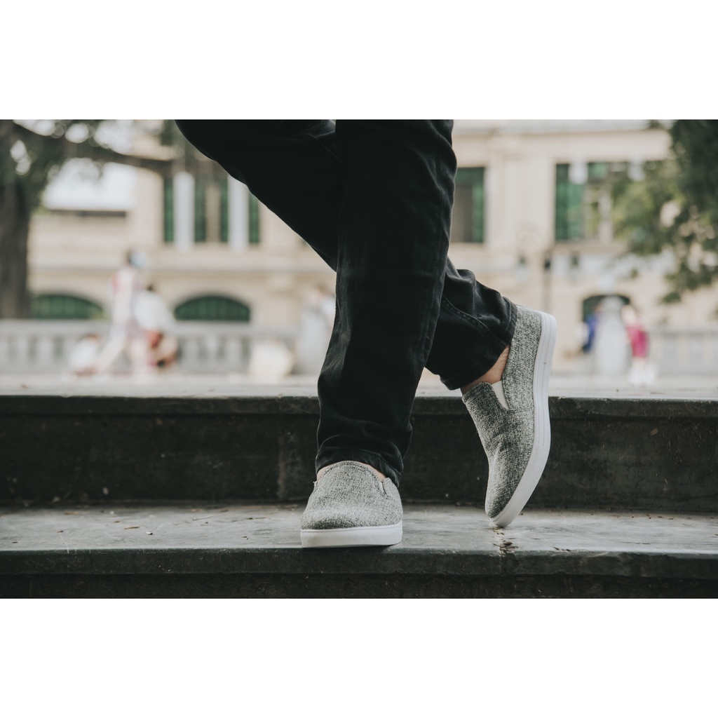 Giày lười vải canvas nam thời trang hàn quốc 2 mầu xám và đen GiàyNam2HV01