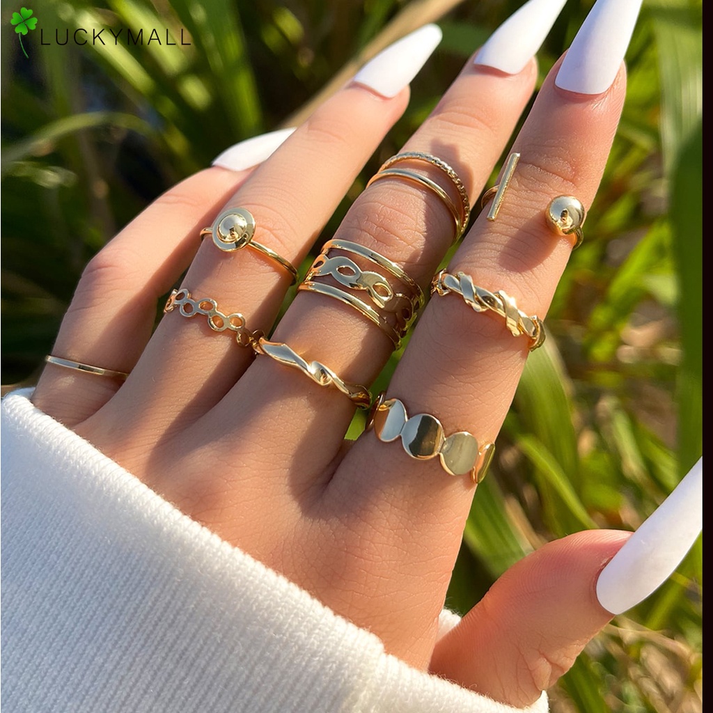 Set 9 Nhẫn Hở Mạ Vàng Thời Trang Cho Nữ