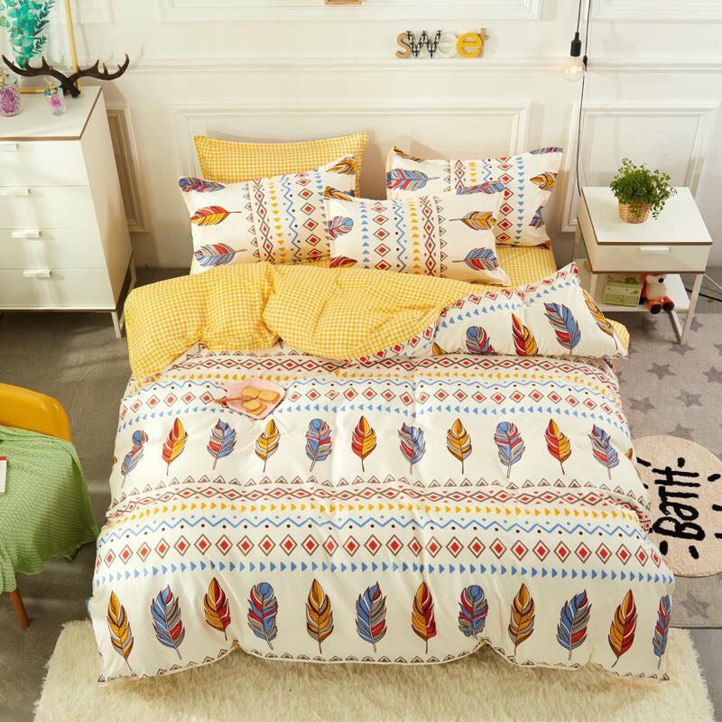 Bộ chăn ga gối coton poly Emmidecor - Mẫu lá thổ cẩm