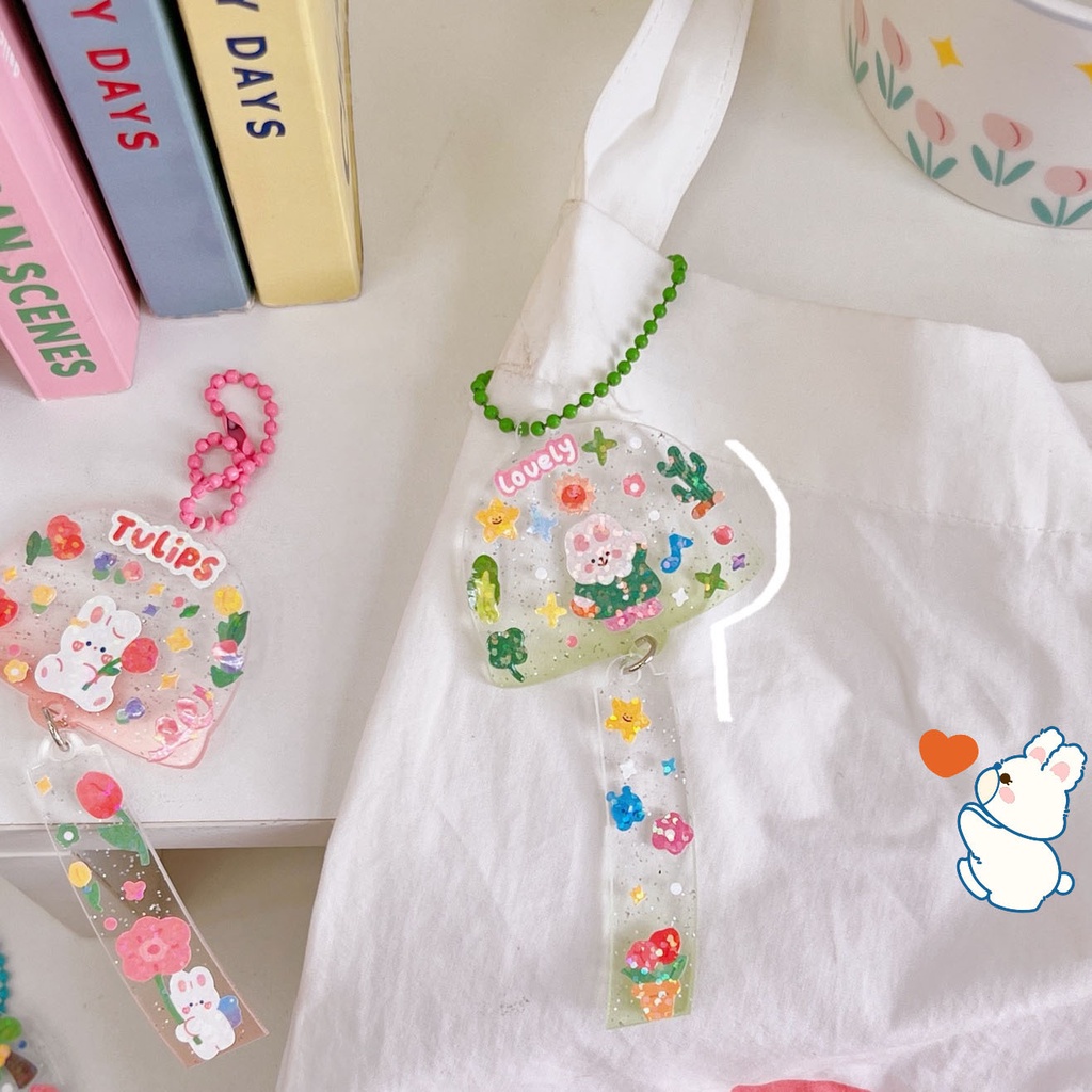 Móc Khóa DIY Dây Bi Chuông Gió Acrylic Furin Tự Trang Trí
