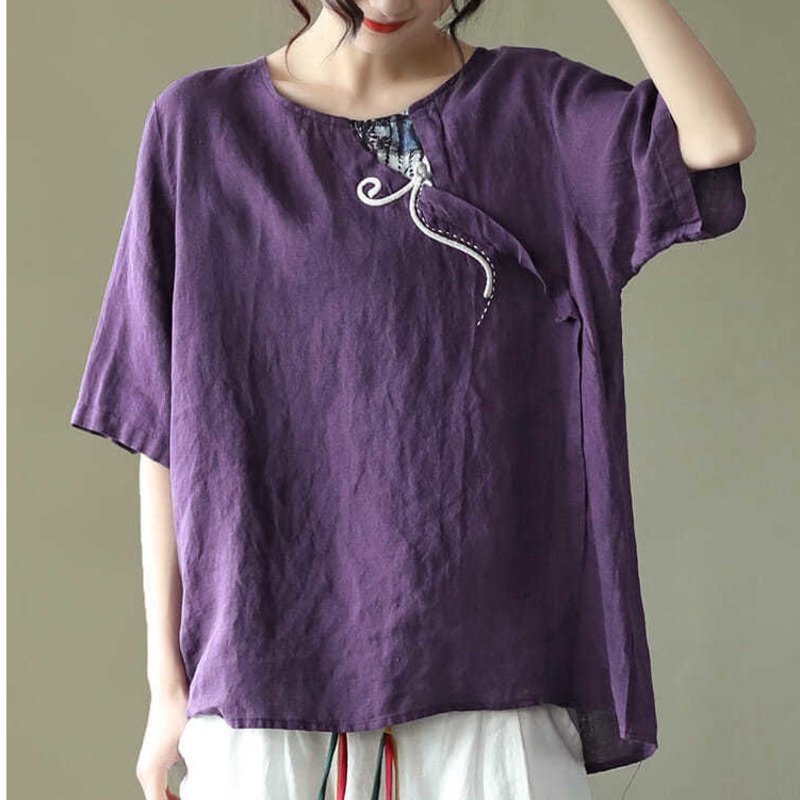 Áo Sơ Mi Vải Lanh Cotton Ngắn Tay Phong Cách Retro 165058 Áo Sơ Mi Dáng Rộng Phong Cách Phương Tây Thời Trang Dễ Phối Đồ