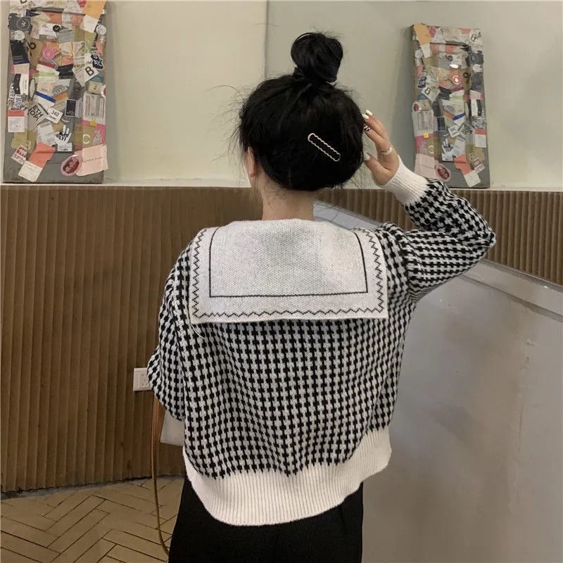 Áo Sweater Dài Tay Phong Cách Hàn Quốc Sành Điệu 195226 Áo Khoác Dệt Kim Cổ Thủy Thủ Xinh Xắn Theo Phong Cách Retro Phương Tây