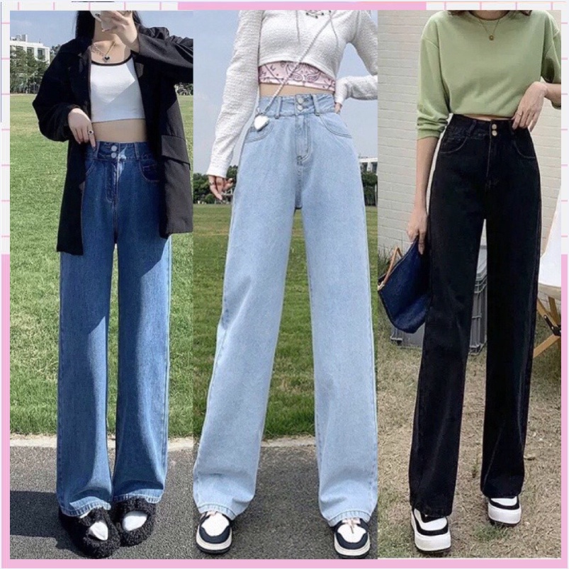 Quần jean bò ống rộng suông xuông nữ jeans cạp cao phong cách Hàn Quốc sành điệu style năm 2022 | BigBuy360 - bigbuy360.vn