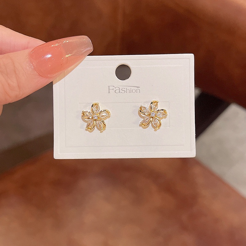 Bông Tai Mạ Bạc 925 Hình Hoa Năm Cánh Đính Đá Zircon Sang Trọng Chất Lượng Cao