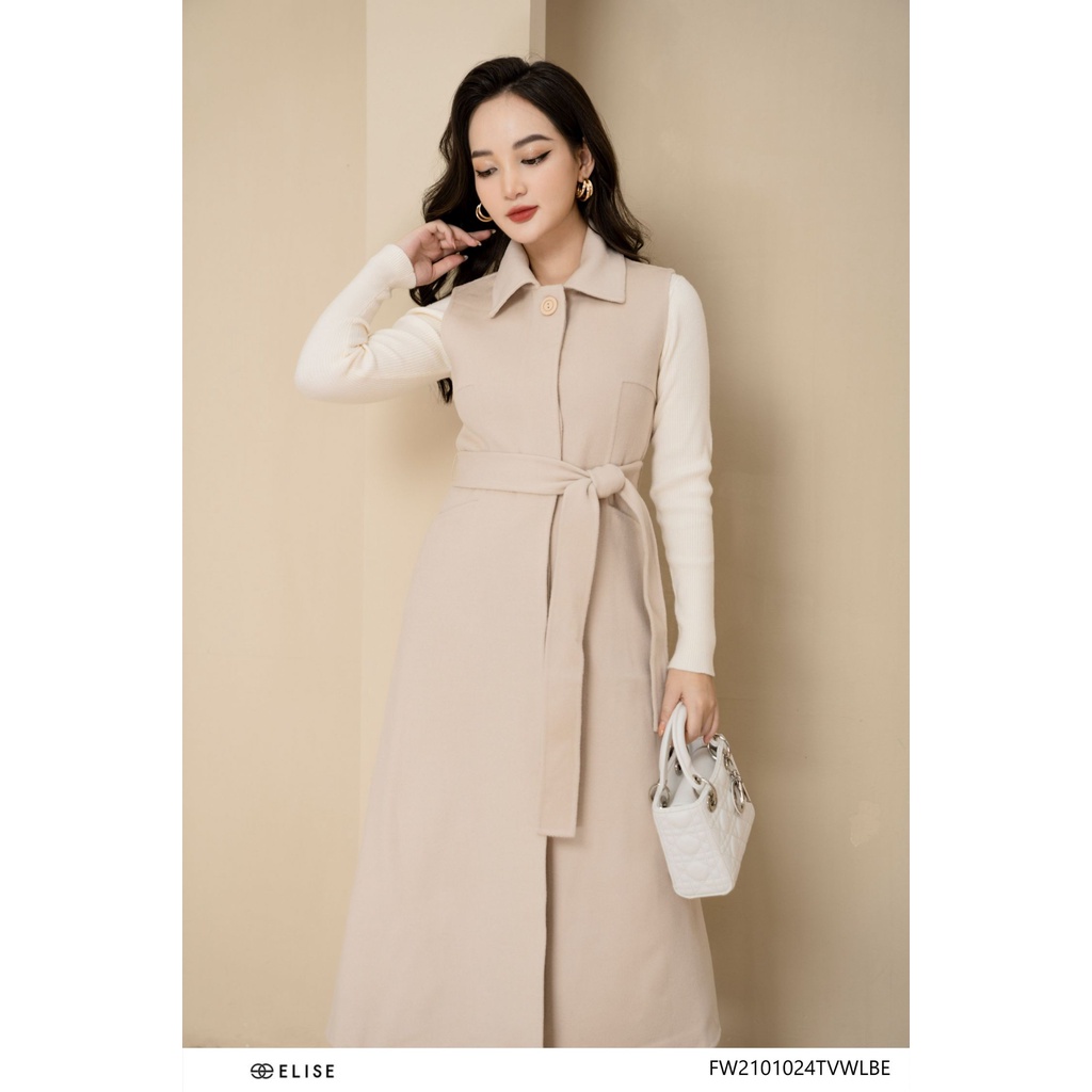 Áo măng tô sát nách dạ lông cừu be thiết kế Elise FW2101024TVWLBE