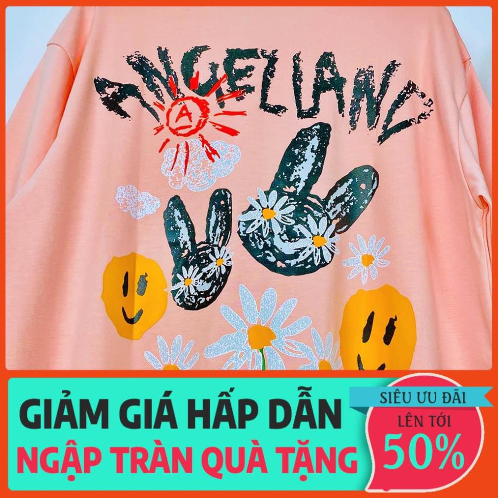 Áo thun form rộng UNISEX Angel Land Crayon Bunny Nam Nữ Kiểu áo phông tay lỡ giấu quần [TE-AL02] Leevin Store 