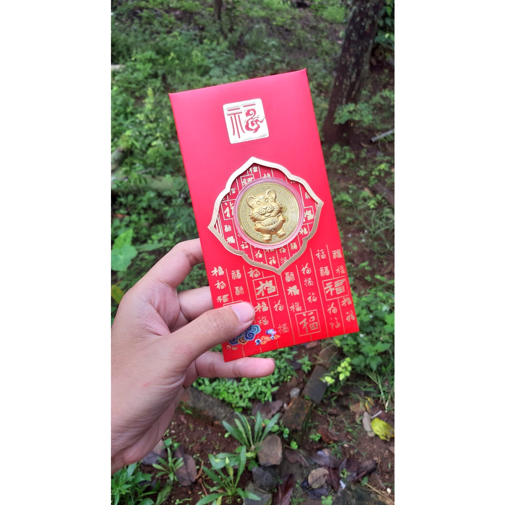 Phong bì đỏ may mắn kèm hộp xu giấy mạ vàng hình hổ năm Nhâm Dần - Baystore