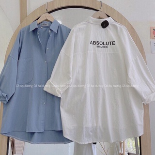 Sơ mi đi học oversize có túi in chữ lưng dáng Ulangzz, áo sơ mi trắng form rộng nữ