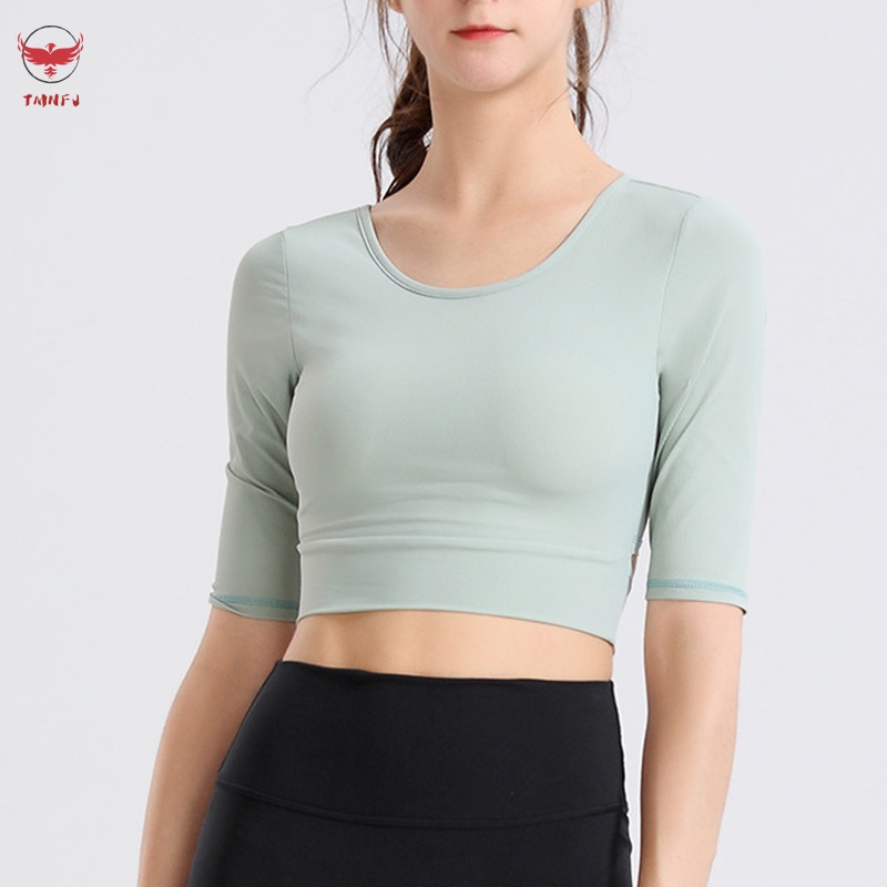 Áo Croptop Tập Yoga / Thể Thao Tay Dài Hở Lưng Dáng Ôm Chống Mồ Hôi Cho Nữ