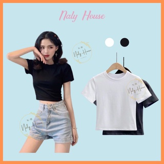 Áo Croptop Ngắn Tay Trơn Basic Chất 100% Cotton Co Giãn Naly