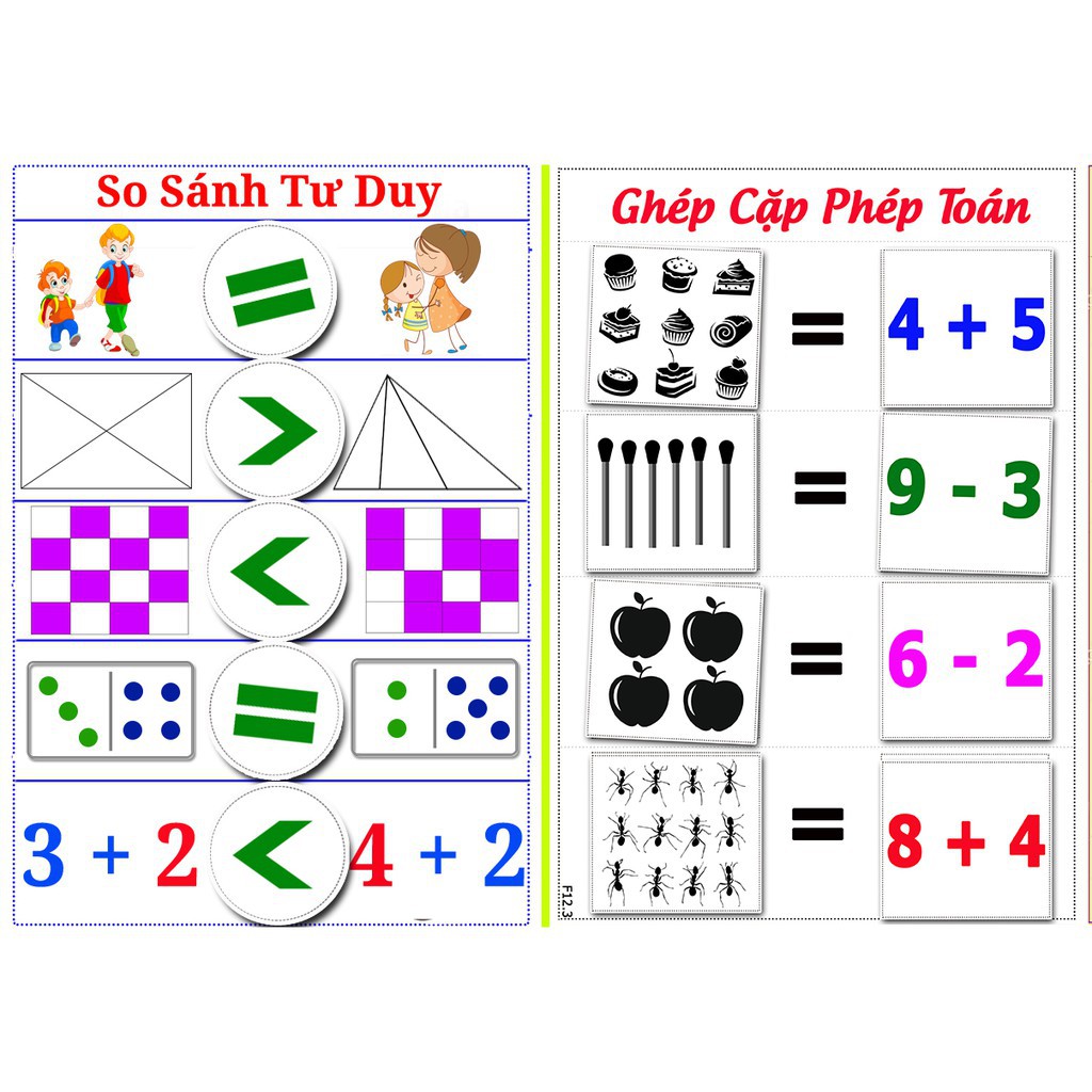 [ Montessori ] Tư Duy Logic F12- Học Liệu Dính Dán - Matching Book (Monsi Edu)