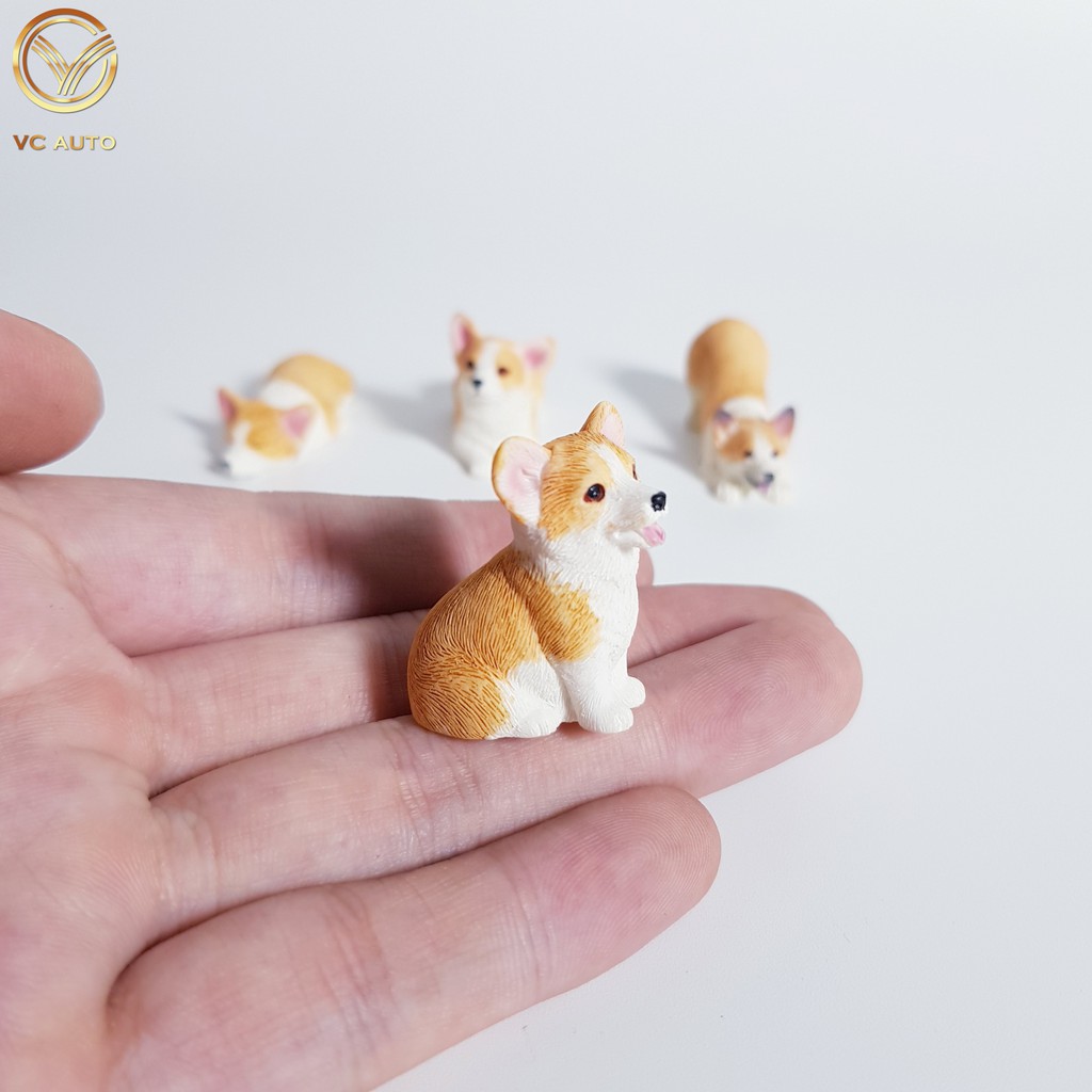 Tượng chó corgi mini đáng yêu trang trí taplo xe ô tô, decor bàn làm việc