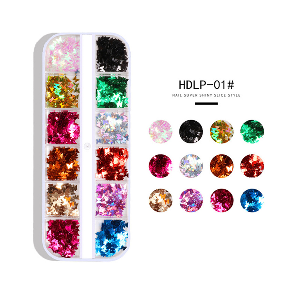 [Hàng mới về] Set 12 Hộp Phụ Kiện Trang Trí Móng Tay Hình Bướm Xinh Xắn