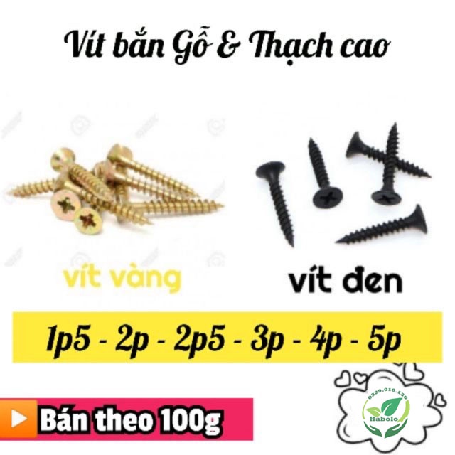 [Bịch 100g] Đinh vít đen dài 1.5cm bắn(bắt) thạch cao, đinh vít gỗ.