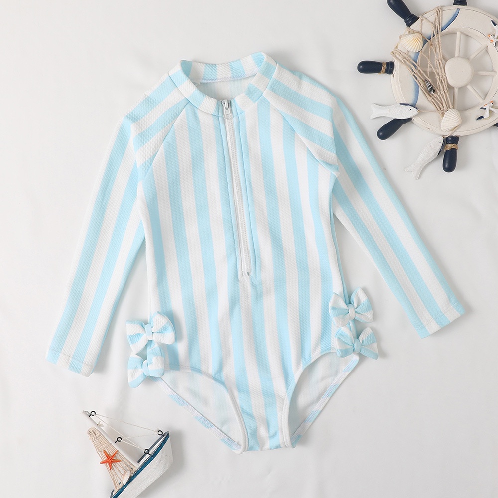 Bộ Đồ Bơi Một Mảnh Phối Khóa Kéo Màu Xanh Và Trắng Dành Cho Nữ