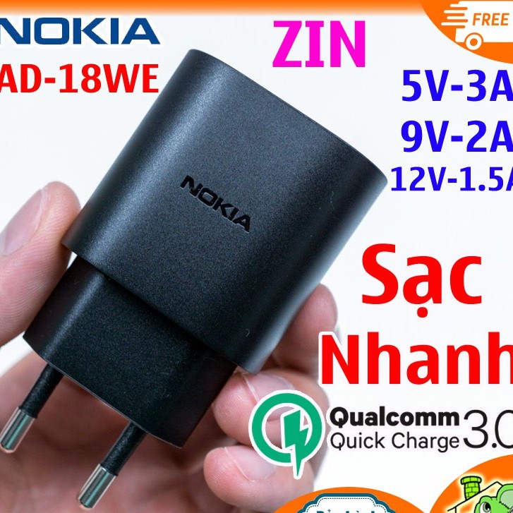 🌟CHÍNH HÃNG 🌟 [ZIN THEO MÁY] Củ Sạc Nhanh Nokia AD-18WE 18W Quick Charge 3.0 ( QUA SỬ DỤNG )
