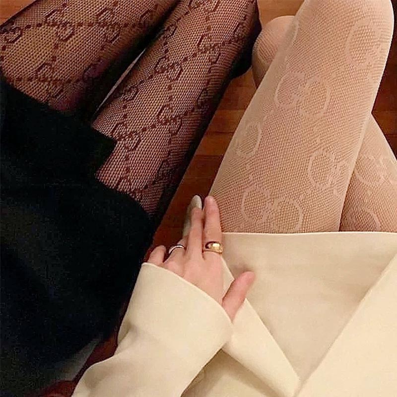 Sexy Black G Stocking Tights France Club Letter Pantyhose Women's Fashion Nylon Printed Mesh Fishnet Stockings