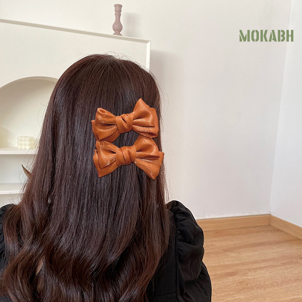1 Cặp Kẹp Tóc Nơ Đính Ngọc Trai Giả Hai Lớp Chống Trượt Lâu Trôi