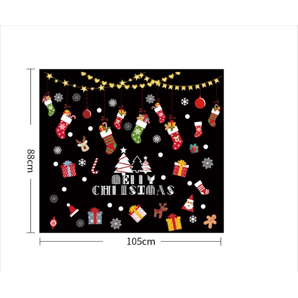 Decal dán tường Noel - Rèm kim tuyến sao tim Kết hợp Vớ sắc màu giáng sinh