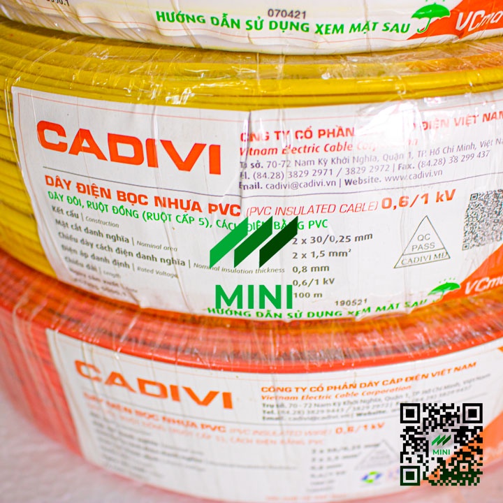 [1 Mét] Dây điện CADIVI dây đôi, bọc nhựa PVC cách điện, ruột đồng (Ruột cấp 5)