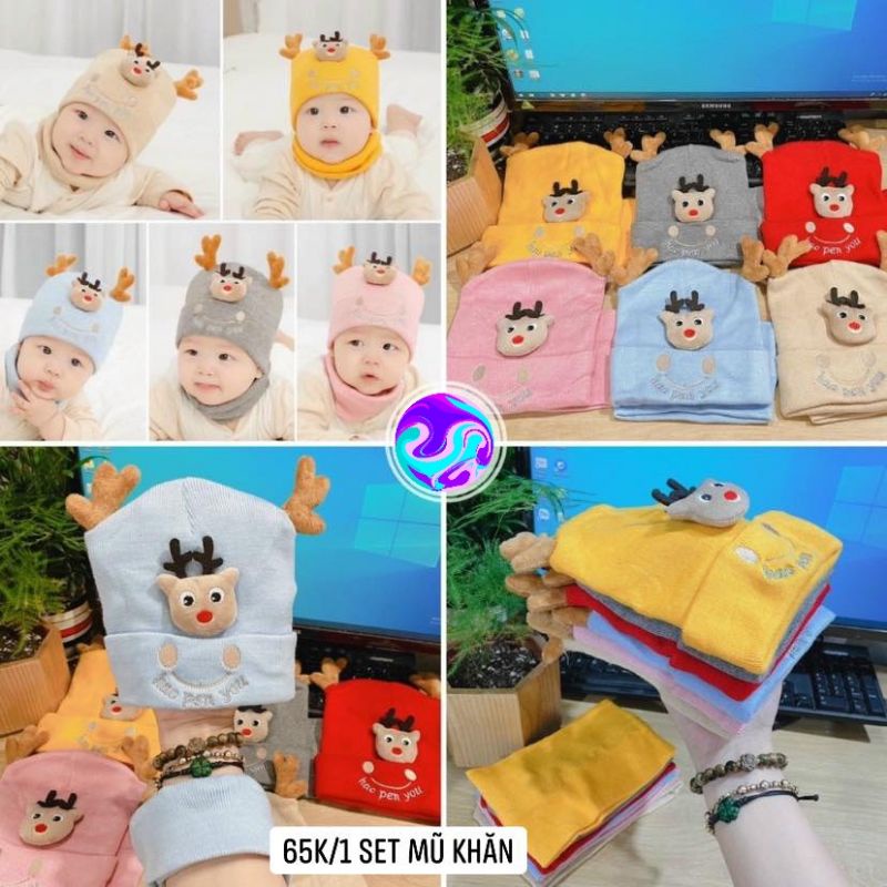 Mũ Len Tuần Lộc Kèm Khăn Siêu Ấm Cho Bé 4 - 16 Tháng Tuổi