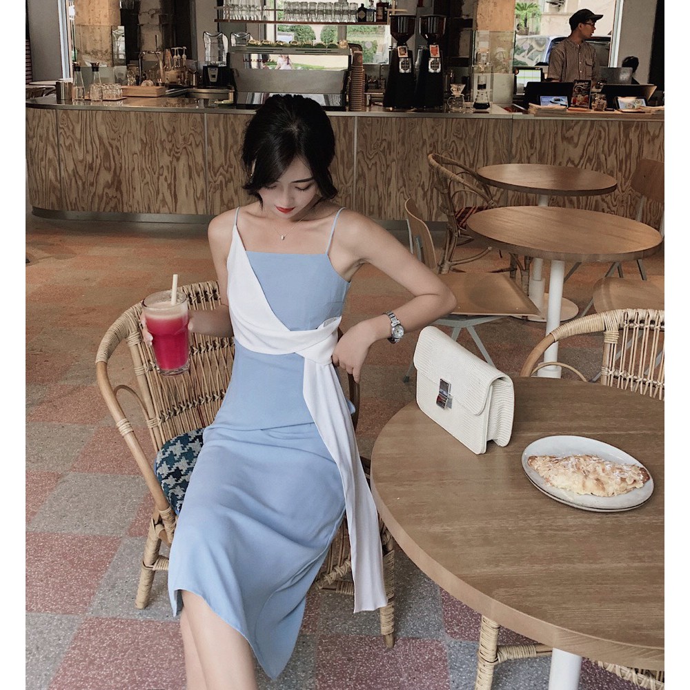 (HÀNG CÓ SẴN) Đầm body 2 dây phối HÓT TREND 2019