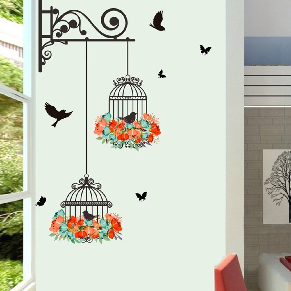 Bình Nước BK Kiểu Dáng Đơn Giản Hiện Đại✿Miếng Dán Tường Hình Lồng Chim Trang Trí Phòng Ngủ Cho Bé